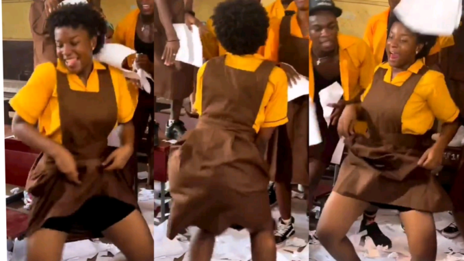 School girl scatters the dance floor as her mates hail her (Video)