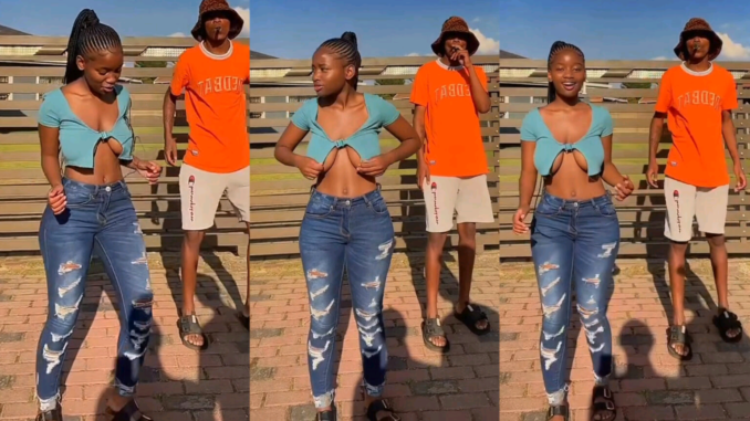 “The twins want to come out to play”- Beautiful lady flaunts her melons while dancing in front of the camera (Video)