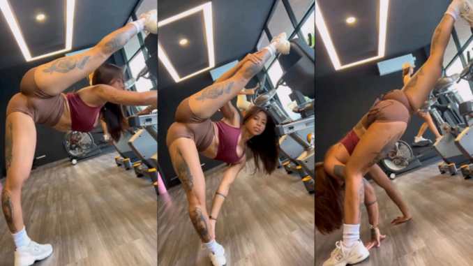 “This isn’t content this is sad. No talent except tight shorts. Do better please” Netizens Reacts after a flexible lady flaunts her kn@cking skills (Video)