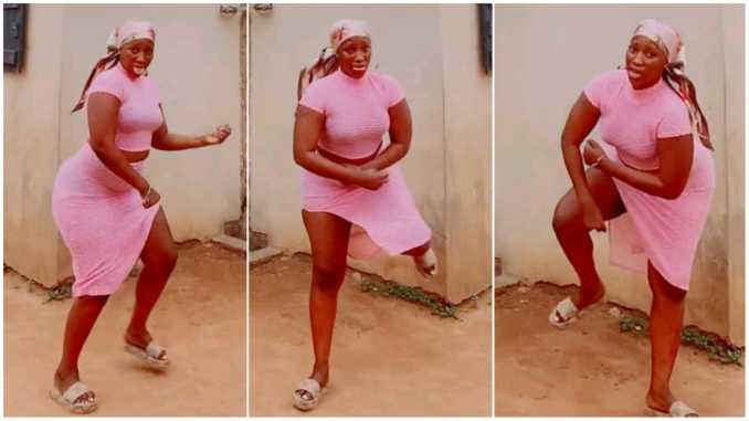 “queen” of waist-rolling” curvy lady on tight-fitting outfit roll waist flaunts kpomo dancing on tee dollar’s beat (watch video)